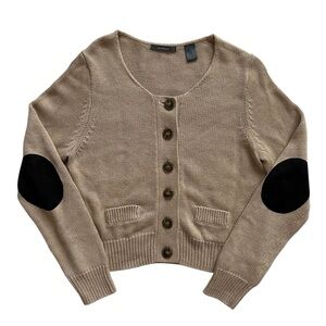 Liz Claiborne Cotton Blend Beige Brown Academia Button Down Cardigan Size L